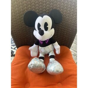 Disney 100 Years of Wonder Mickey Mouse Plush Toy Silver Sparkle Outfit EUC